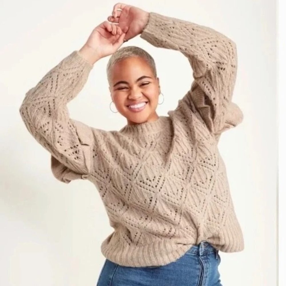 NWOT Old Navy Pointelle Knit Ruffle Sleeve Sweater Cream Plus Size 2X 3X 4X